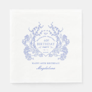 60th Birthday French Blue Floral Crest Custom Napkins