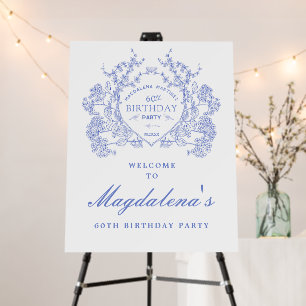 60th Birthday French Vintage Blue Floral Crest Foam Board