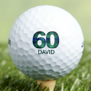 60th Birthday Friend Gift – Green Blue Plaid 60 Golf Balls