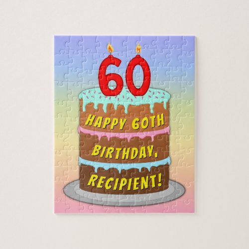 60th Birthday Fun Cake and Candles  Custom Name Jigsaw Puzzle