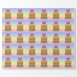 [ Thumbnail: 60th Birthday: Fun Cake and Candles + Custom Name Wrapping Paper ]