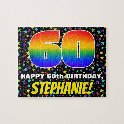 60th Birthday  Fun Colorful Star Field Pattern Jigsaw Puzzle