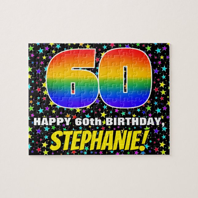 60th Birthday — Fun, Colorful Star Field Pattern Jigsaw Puzzle (Horizontal)