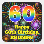 [ Thumbnail: 60th Birthday: Fun Fireworks Look, Rainbow # 60 Sticker ]