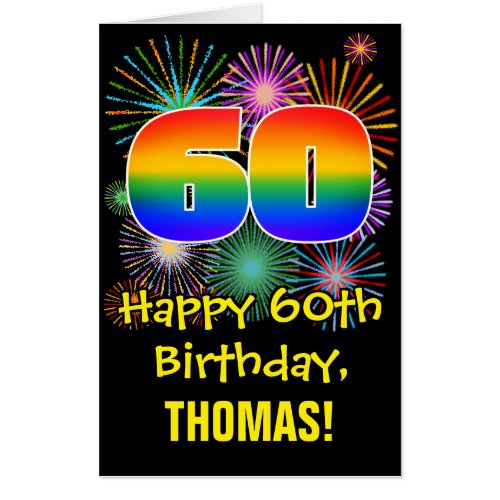 60th Birthday Fun Fireworks Pattern  Rainbow 60 Card