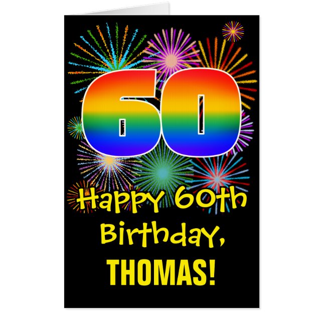 60th Birthday: Fun Fireworks Pattern & Rainbow 60 Card (Front)