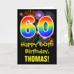 [ Thumbnail: 60th Birthday: Fun Fireworks Pattern + Rainbow 60 Card ]