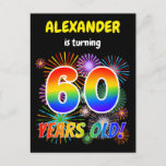 [ Thumbnail: 60th Birthday - Fun Fireworks, Rainbow Look "60" Postcard ]