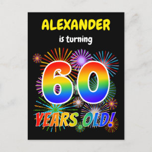 60th Birthday - Fun Fireworks, Rainbow Look "60" Postcard