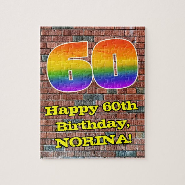 60th Birthday: Fun Graffiti-Inspired Rainbow 60 Jigsaw Puzzle (Vertical)