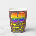 [ Thumbnail: 60th Birthday: Fun Graffiti-Inspired Rainbow 60 Paper Cups ]