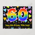 [ Thumbnail: 60th Birthday: Fun Hearts Pattern, Rainbow 60 Postcard ]