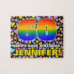 [ Thumbnail: 60th Birthday — Fun, Loving Heart Shapes + “60” Jigsaw Puzzle ]