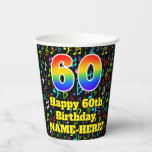[ Thumbnail: 60th Birthday: Fun Music Notes Pattern, Rainbow 60 Paper Cups ]