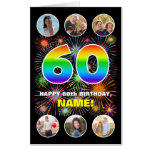[ Thumbnail: 60th Birthday: Fun Rainbow #, Custom Name + Photos Card ]