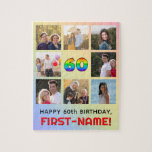 [ Thumbnail: 60th Birthday: Fun Rainbow #, Custom Name & Photos Jigsaw Puzzle ]
