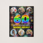 [ Thumbnail: 60th Birthday: Fun Rainbow #, Custom Name + Photos Jigsaw Puzzle ]
