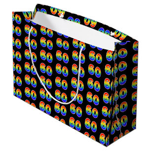 60th Birthday: Fun Rainbow Event Number 60 Pattern Large Gift Bag