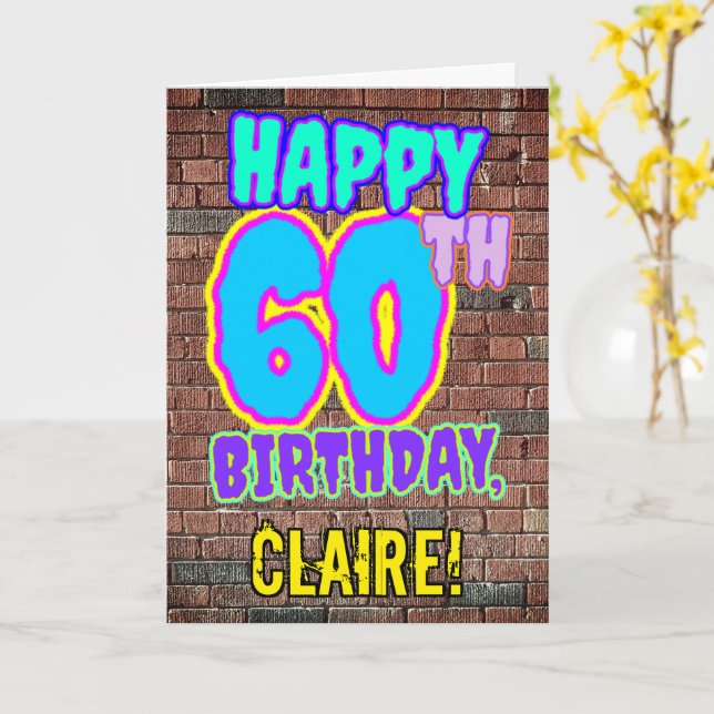 60th Birthday - Fun, Urban Graffiti Inspired Look Card (Yellow Flower)