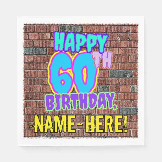 60th Birthday ~ Fun, Urban Graffiti Inspired Look Napkins (Front)