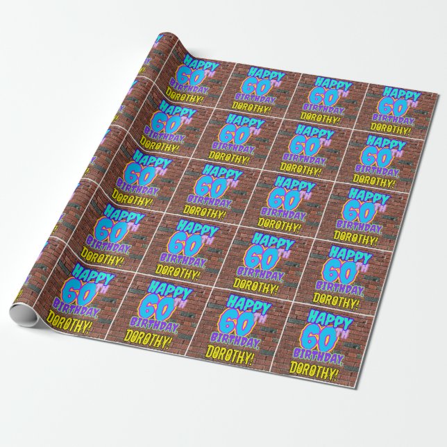 60th Birthday: Fun, Urban Graffiti Inspired Look Wrapping Paper (Unrolled)
