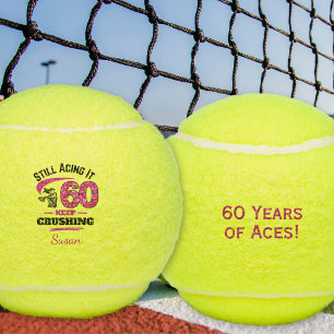 60th Birthday Gift for Her - 60 and Acing Custom Tennis Balls