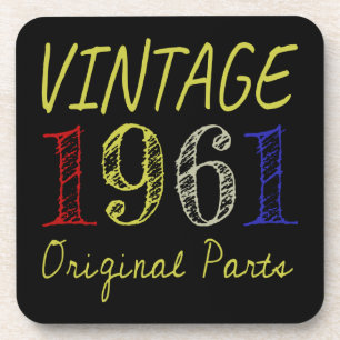 60th Birthday Gift Vintage 1961 Original Parts Beverage Coaster