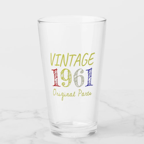 60th Birthday Gift Vintage 1961 Original Parts Glass