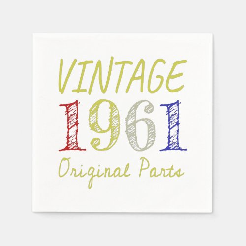 60th Birthday Gift Vintage 1961 Original Parts Napkins