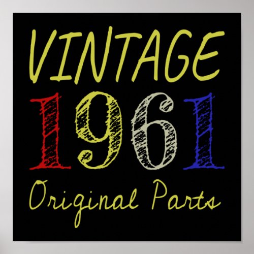 60th Birthday Gift Vintage 1961 Original Parts Poster