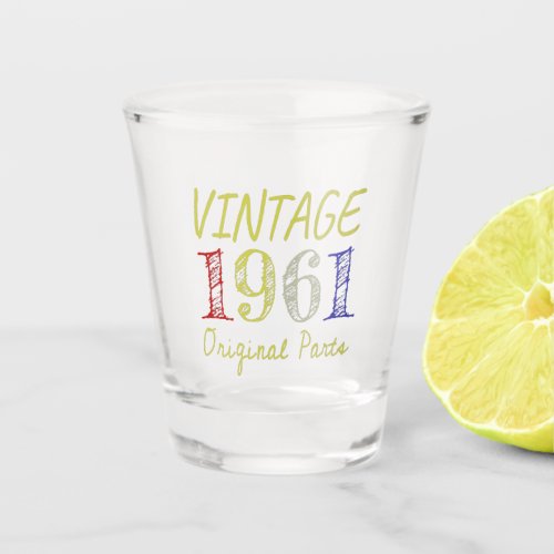 60th Birthday Gift Vintage 1961 Original Parts Shot Glass