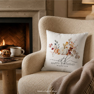 60th Birthday Gift White Pumpkin Fall Custom Throw Pillow