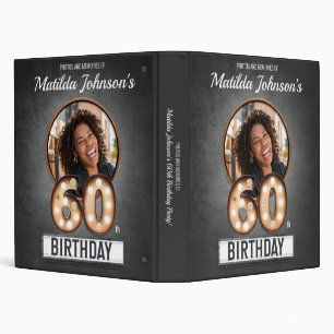60th Birthday Glamorous Vintage Marquee Fun Photo 3 Ring Binder