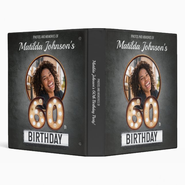60th Birthday Glamorous Vintage Marquee Fun Photo 3 Ring Binder (Background)