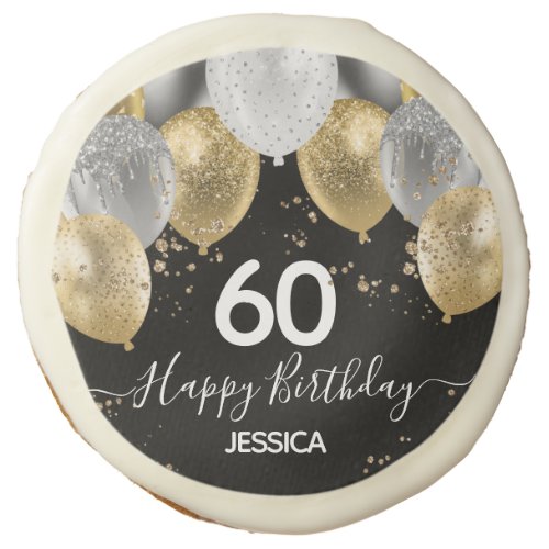 60th Birthday Glitter Balloons Sugar Cookies