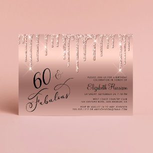 60th Birthday Glitter Rose Gold Invitation