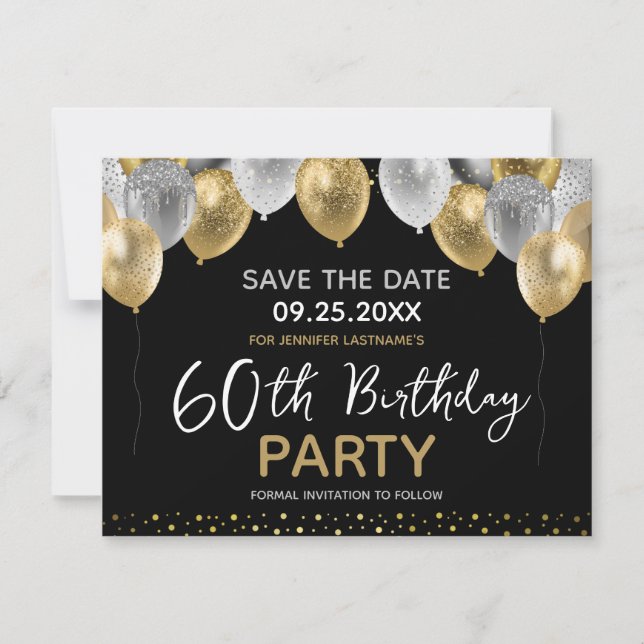 60th Birthday Gold and Black  Invitation (Front)