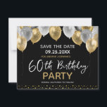 60th Birthday Gold and Black  Invitation<br><div class="desc">Silver and gold glitter balloons template design. Adjustable for any age adult save the date birthday party invitations.</div>
