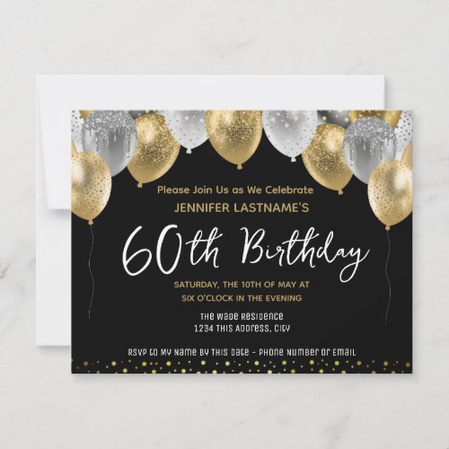 60th Birthday Gold and Black  Invitation