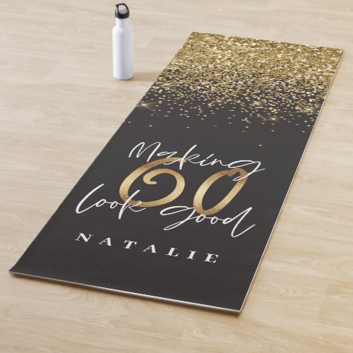 60th birthday gold and black modern glitter yoga mat