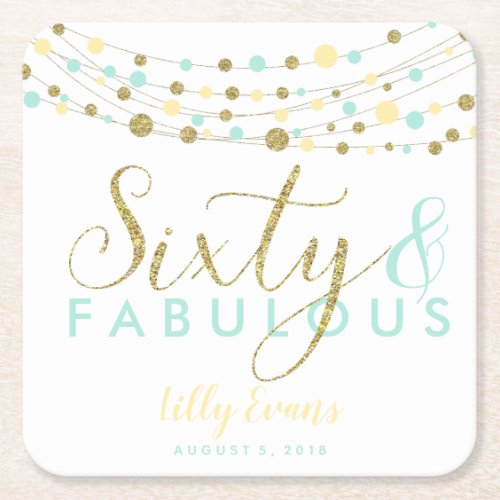 60th birthday gold and teal coasters customised