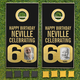 60th birthday gold & black custom photo  cornhole set