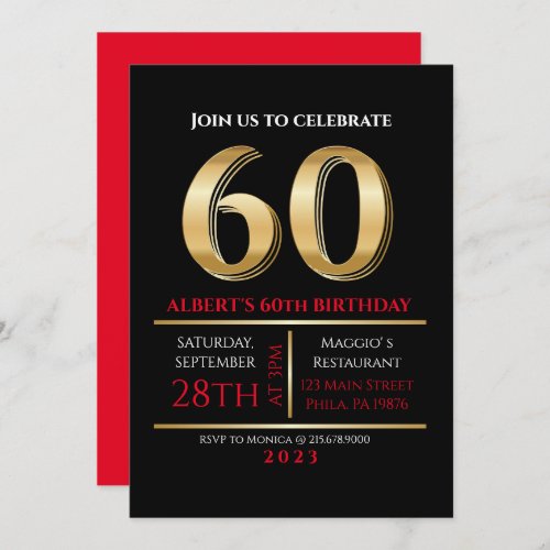 60th Birthday Gold Black Party Invitation