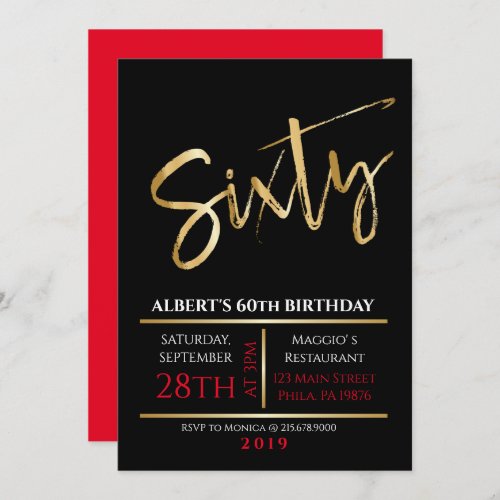 60th Birthday Gold Black Party Invitation