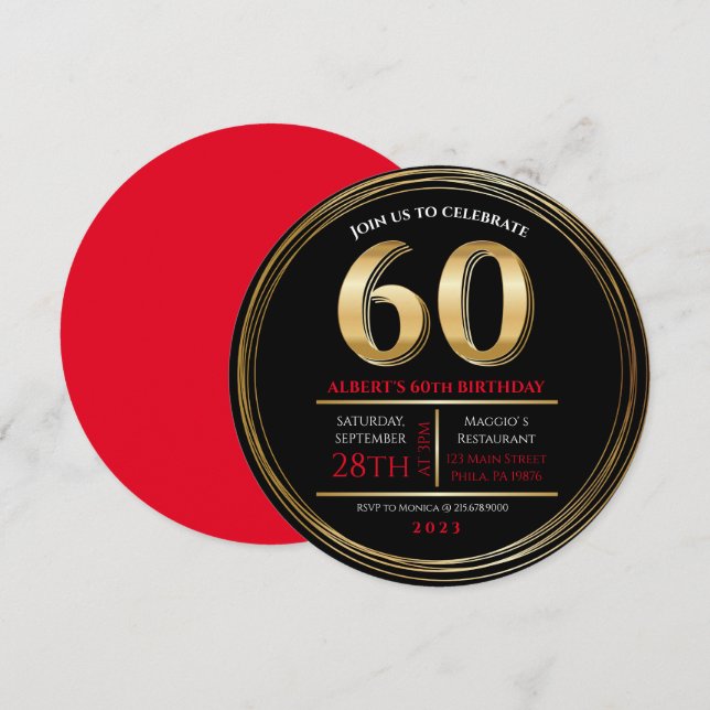 60th Birthday Gold Black Party Invitation (Front/Back)