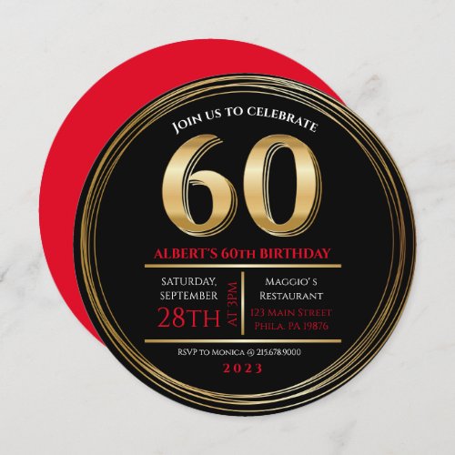 60th Birthday Gold Black Party Invitation