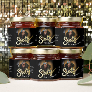 60th birthday gold black personalized photo name honey jar favors