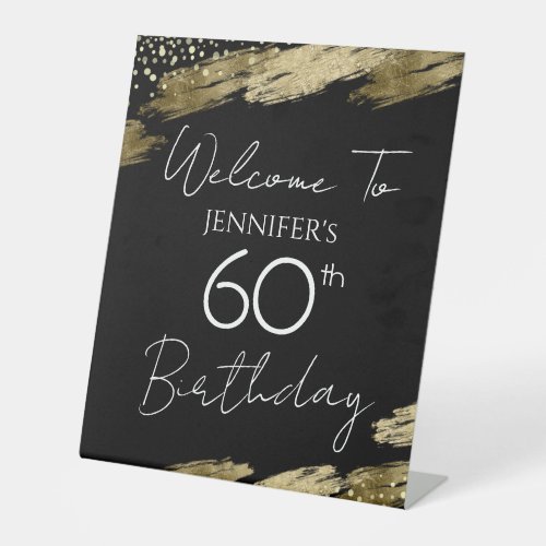 60th Birthday Gold Black Welcome Pedestal Sign