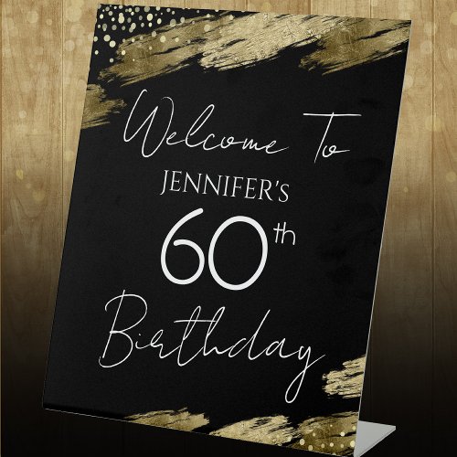 60th Birthday Gold Black Welcome Pedestal Sign