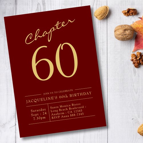 60th Birthday Gold Burgundy Chapter 60 Invitation